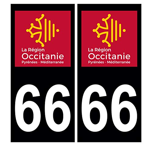Supstick 2 Stickers Autocollants Plaques Immatriculation Auto Dept 66 Occitanie Noir Angles Carrés