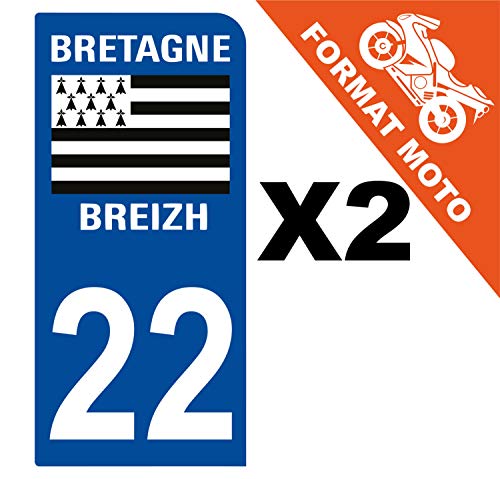 Supstick 2 Stickers Autocollants Plaques Immatriculation Moto Dept 22 Bretagne Breizh Bleu Foncé 1 Angle Arrondi
