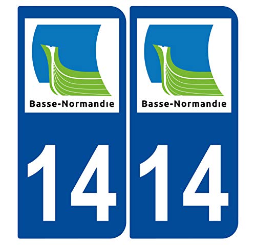 Supstick 2 Stickers Autocollants Plaques Immatriculation Auto Dept 14 Basse Normandie Bleu Foncé Angles Arrondis