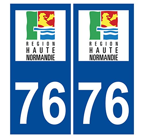 Supstick 2 Stickers Autocollants Plaques Immatriculation Auto Dept 76 Haute Normandie Bleu Foncé Angles Carrés