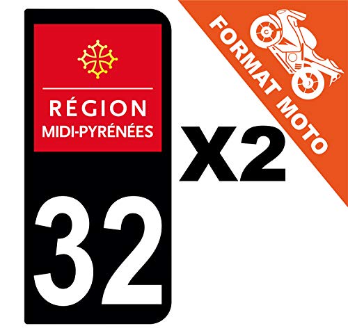 Supstick 2 Stickers Autocollants Plaques Immatriculation Moto Dept 32 Midi Pyrénées Noir 2 Angles Arrondis