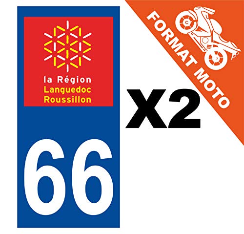 Supstick 2 Stickers Autocollants Plaques Immatriculation Moto Dept 66 Languedoc Roussillon Bleu Foncé Angles Carrés