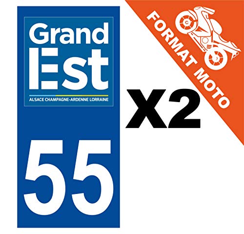Supstick 2 Stickers Autocollants Plaques Immatriculation Moto Dept 55 Grand Est Bleu Foncé Angles Carrés