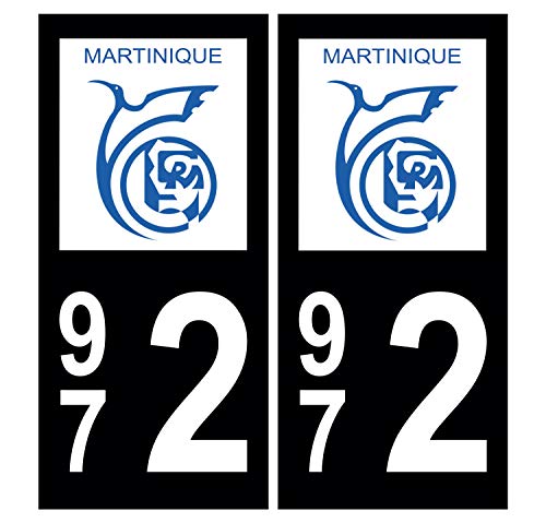Supstick 2 Stickers Autocollants Plaques Immatriculation Auto Dept 972 Martinique Noir Angles Carrés