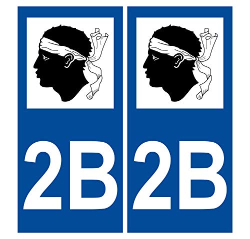 Supstick 2 Stickers Autocollants Plaques Immatriculation Auto Dept 2B Corse Bleu Foncé Angles Carrés