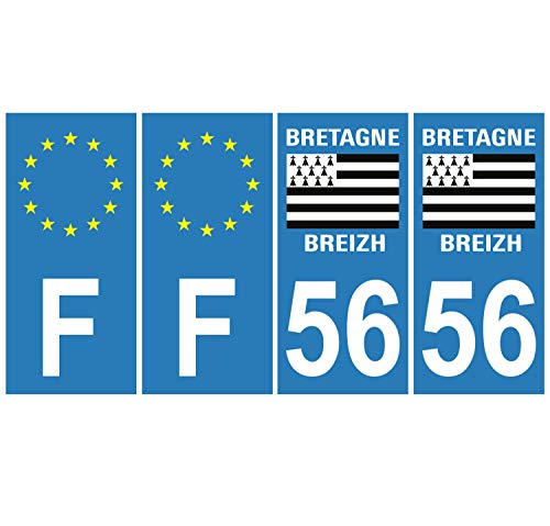 Supstick 4 Stickers Autocollants Plaques Immatriculation Auto Dept 56 Bretagne Breizh Bleu Clair Angles Carrés