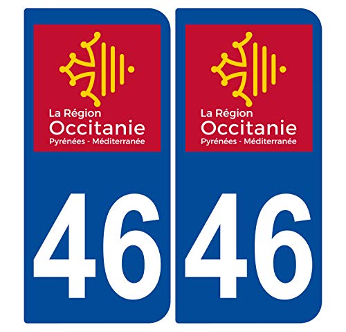 Supstick 2 Stickers Autocollants Plaques Immatriculation Auto Dept 46 Occitanie Bleu Foncé Angles Arrondis