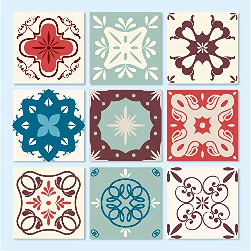 Planche de 9 Adhésif Carrelage - décoration de carreaux - 36 pièces plastifié en mat - mosaïque nuances de fleurs - format 10x10cm par pièce