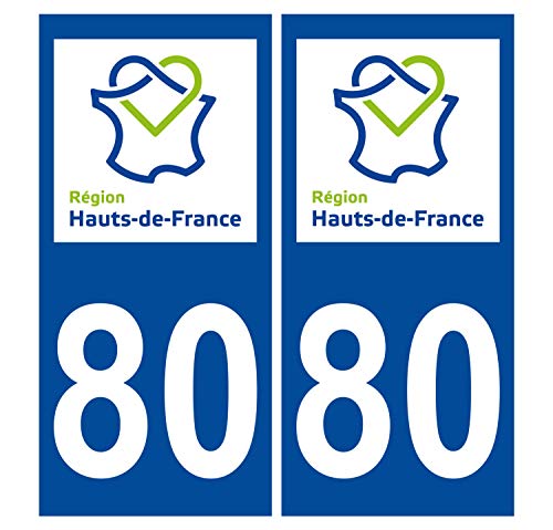 Supstick 2 Stickers Autocollants Plaques Immatriculation Auto Dept 80 Hauts de France Bleu Foncé Angles Carrés