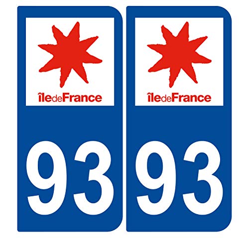 Supstick 2 Stickers Autocollants Plaques Immatriculation Auto Dept 93 Ile de France Bleu Foncé Angles Arrondis