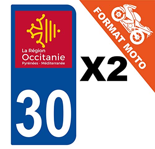 Supstick 2 Stickers Autocollants Plaques Immatriculation Moto Dept 30 Occitanie Bleu Foncé 2 Angles Arrondis