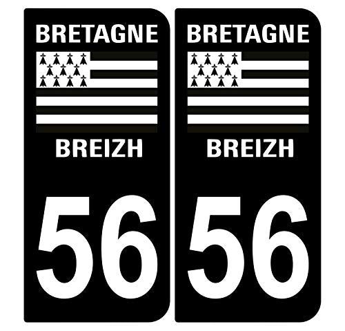 Supstick 2 Stickers Autocollants Plaques Immatriculation Auto Dept 56 Bretagne Breizh Noir Angles Arrondis