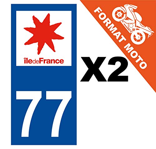 Supstick 2 Stickers Autocollants Plaques Immatriculation Moto Dept 77 Ile de France Bleu Foncé Angles Carrés