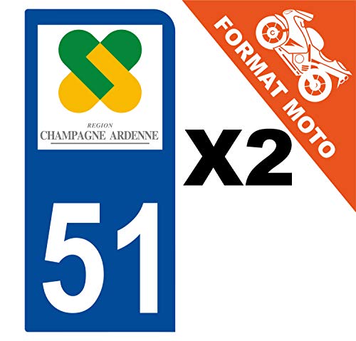 Supstick 2 Stickers Autocollants Plaques Immatriculation Moto Dept 51 Champagne Ardenne Bleu Foncé 1 Angle Arrondi