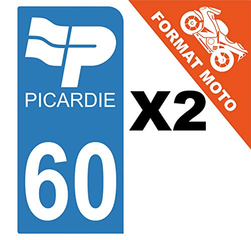 Supstick 2 Stickers Autocollants Plaques Immatriculation Moto Dept 60 Picardie Bleu Clair 1 Angle Arrondi