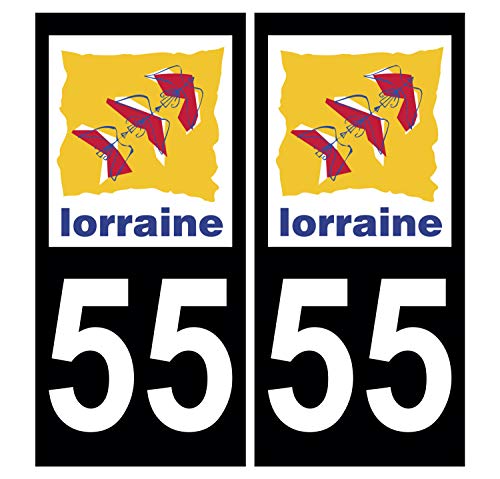 Supstick 2 Stickers Autocollants Plaques Immatriculation Auto Dept 55 Lorraine Noir Angles Carrés
