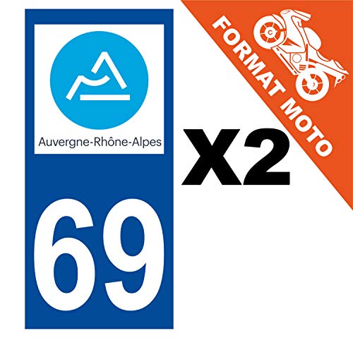 Supstick 2 Stickers Autocollants Plaques Immatriculation Moto Dept 69 Auvergne Rhône Alpes Bleu Foncé Angles Carrés