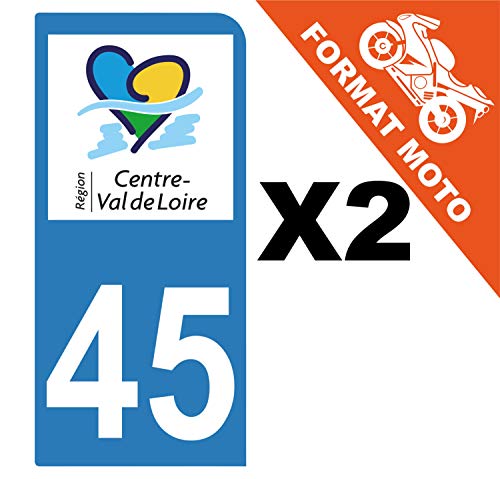 Supstick 2 Stickers Autocollants Plaques Immatriculation Moto Dept 45 Centre Val de Loire Bleu Clair 1 Angle Arrondi