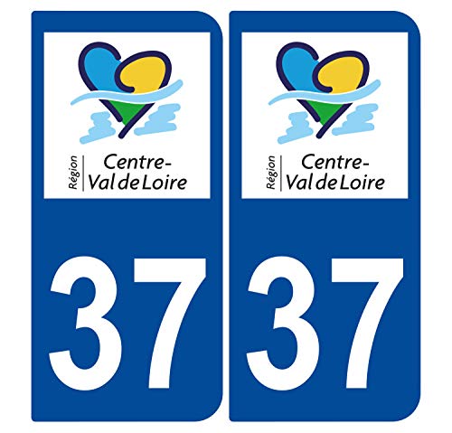Supstick 2 Stickers Autocollants Plaques Immatriculation Auto Dept 37 Centre Val de Loire Bleu Foncé Angles Arrondis