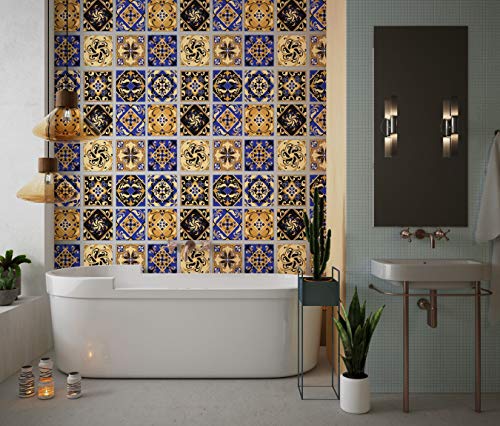 Planche de 9 Adhésif Carrelage - décoration de carreaux - 18 pièces plastifié en mat - mosaïque style oriental- format 20x20cm par pièce
