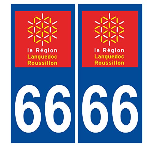 Supstick 2 Stickers Autocollants Plaques Immatriculation Auto Dept 66 Languedoc Roussillon Bleu Foncé Angles Carrés