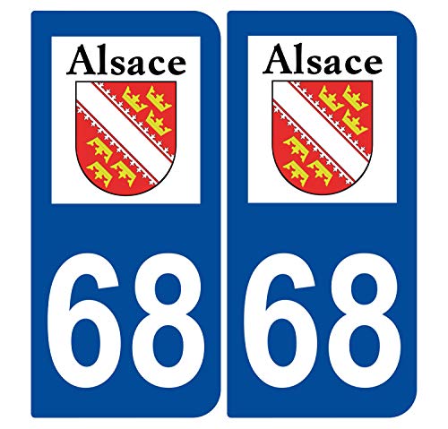 Supstick 2 Stickers Autocollants Plaques Immatriculation Auto Dept 68 Alsace Blason Bleu Foncé Angles Arrondis