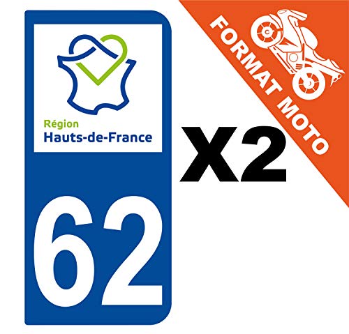 Supstick 2 Stickers Autocollants Plaques Immatriculation Moto Dept 62 Hauts de France Bleu Foncé 2 Angles Arrondis
