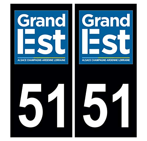 Supstick 2 Stickers Autocollants Plaques Immatriculation Auto Dept 51 Grand Est Noir Angles Carrés