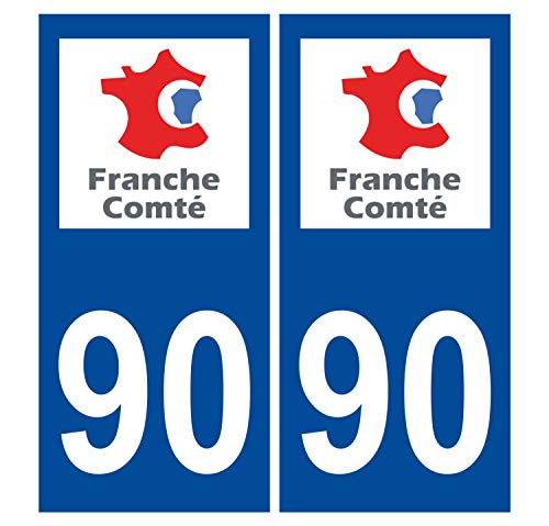 Supstick 2 Stickers Autocollants Plaques Immatriculation Auto Dept 90 Franche Comté Bleu Foncé Angles Carrés