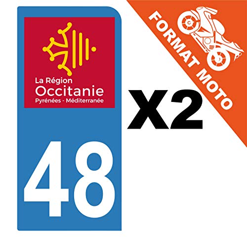 Supstick 2 Stickers Autocollants Plaques Immatriculation Moto Dept 48 Occitanie Bleu Clair 1 Angle Arrondi