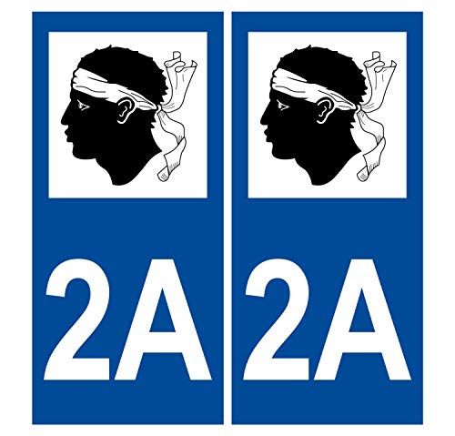 Supstick 2 Stickers Autocollants Plaques Immatriculation Auto Dept 2A Corse Bleu Foncé Angles Carrés