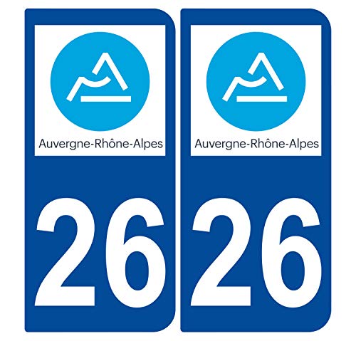 Supstick 2 Stickers Autocollants Plaques Immatriculation Auto Dept 26 Auvergne Rhône Alpes Bleu Foncé Angles Arrondis