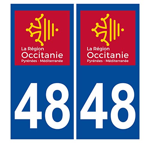 Supstick 2 Stickers Autocollants Plaques Immatriculation Auto Dept 48 Occitanie Bleu Foncé Angles Carrés