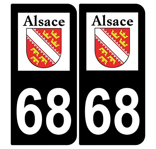 Supstick 2 Stickers Autocollants Plaques Immatriculation Auto Dept 68 Alsace Blason Noir Angles Arrondis