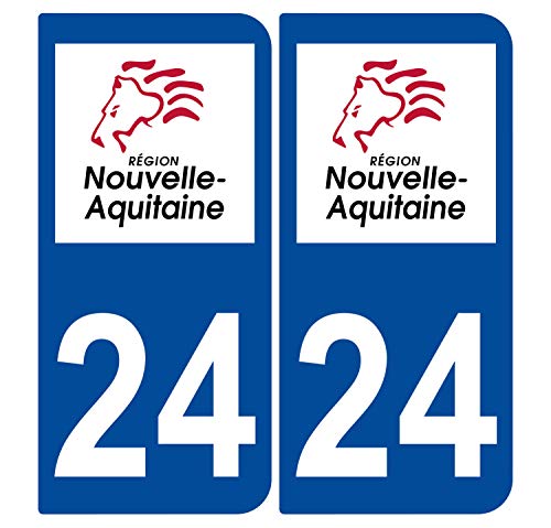 Supstick 2 Stickers Autocollants Plaques Immatriculation Auto Dept 24 Nouvelle Aquitaine Bleu Foncé Angles Arrondis