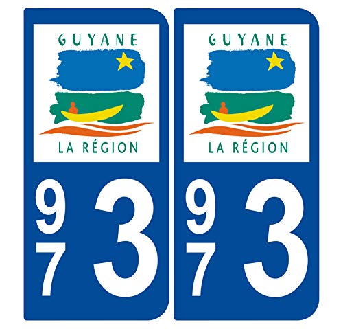 Supstick 2 Stickers Autocollants Plaques Immatriculation Auto Dept 973 Guyane Bleu Foncé Angles Arrondis
