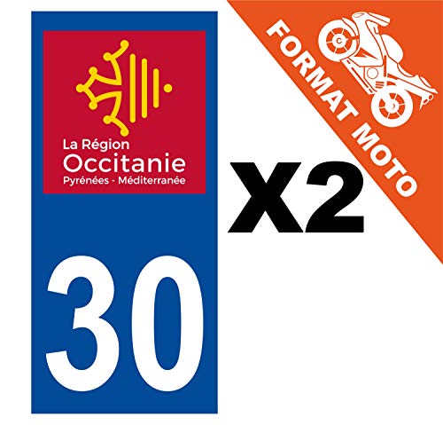 Supstick 2 Stickers Autocollants Plaques Immatriculation Moto Dept 30 Occitanie Bleu Foncé Angles Carrés