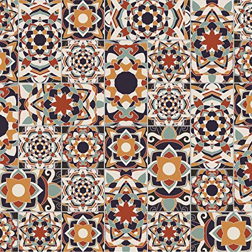 Lot de 10 Adhésif Carrelage - décoration de carreaux - 10 pièces plastifié en mat - mosaïque style mandala marron - format 25x25cm par pièce
