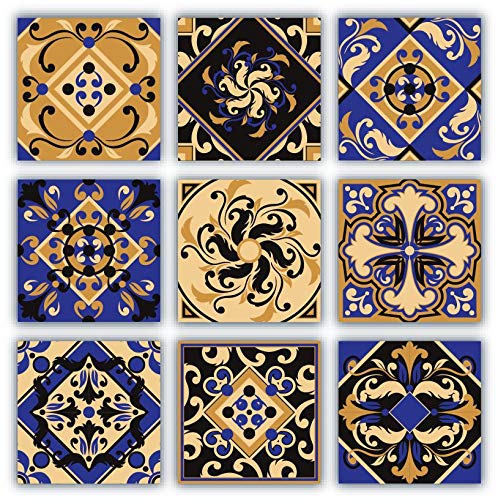 Planche de 9 Adhésif Carrelage - décoration de carreaux - 18 pièces plastifié en mat - mosaïque style oriental - format 15x15cm par pièce