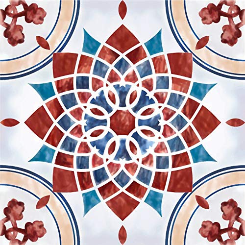 Lot de 20 Adhésif Carrelage - décoration de carreaux - 20 pièces plastifié en mat - mosaïque style mandala fleur - format 25x25cm par pièce