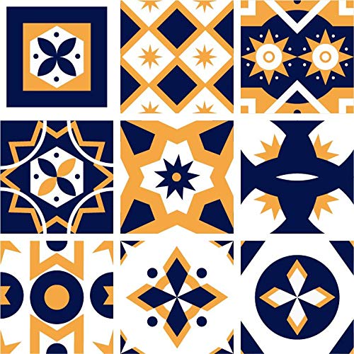 Planche de 9 Adhésif Carrelage - décoration de carreaux - 54 pièces plastifié en mat - mosaïque noir et jaune - format 25x25cm par pièce