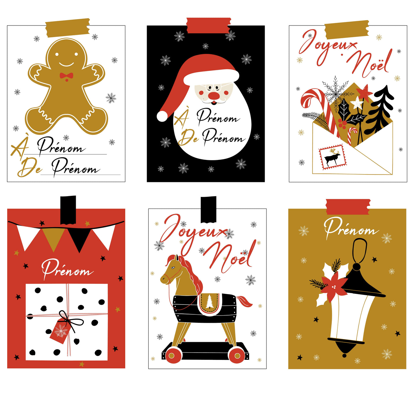 Noël Etiquettes cadeaux - Motifs enfantin chic -  Lot de 4 à personnaliser + 2 Joyeux Noël