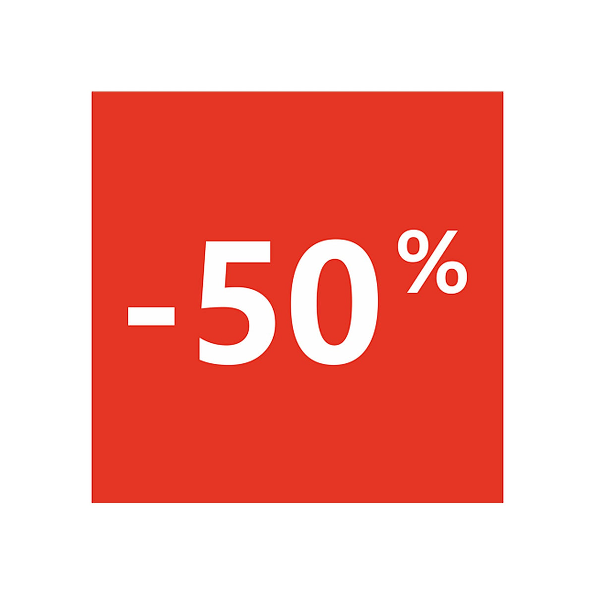 Sticker Soldes 50% Carré Rouge – Signalétique Commerciale