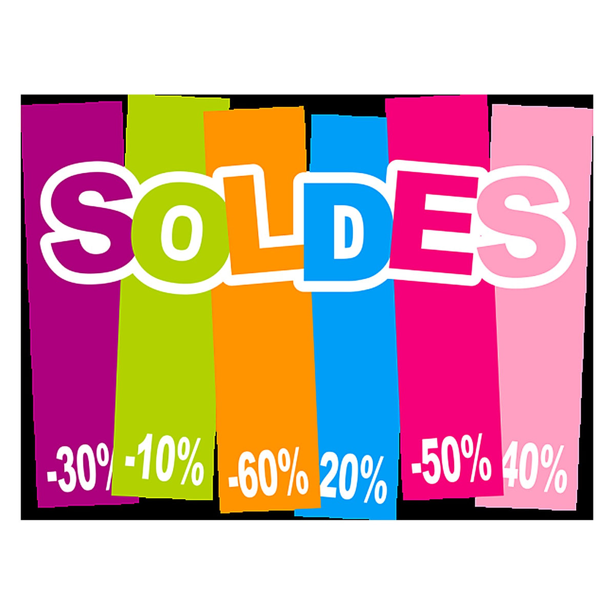 Sticker Soldes Bandes Colorées – Signalétique Promotionnelle
