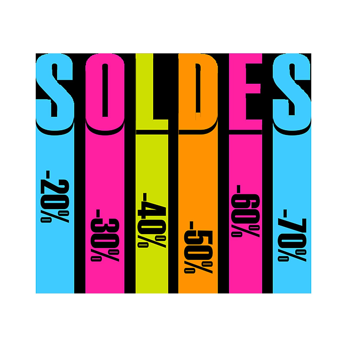 Sticker Soldes Bandes Colorées – Signalétique Commerciale