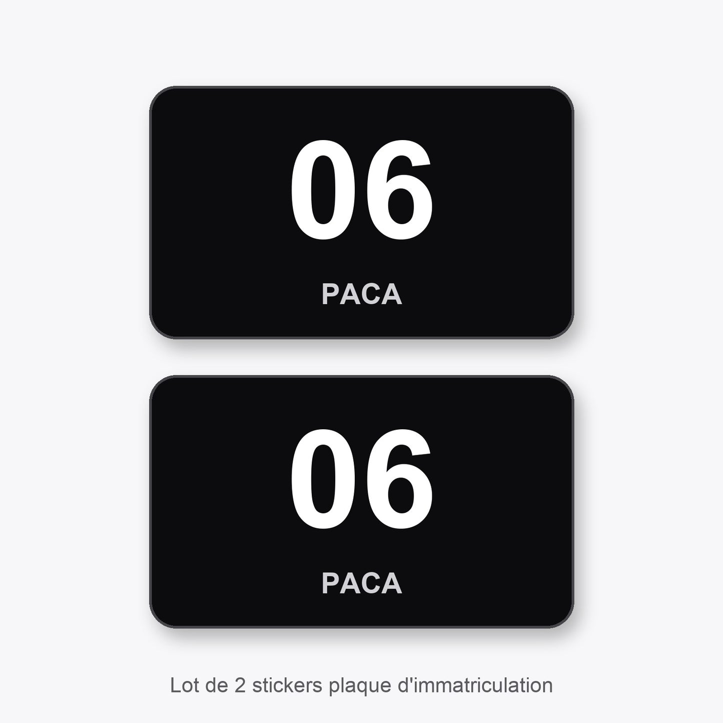 2 Stickers Autocollants Plaques Immatriculation Auto Dept 06 Paca Noir Angles Arrondis