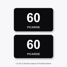 2 Stickers Autocollants Plaques Immatriculation Auto Dept 60 Picardie Noir Angles Arrondis