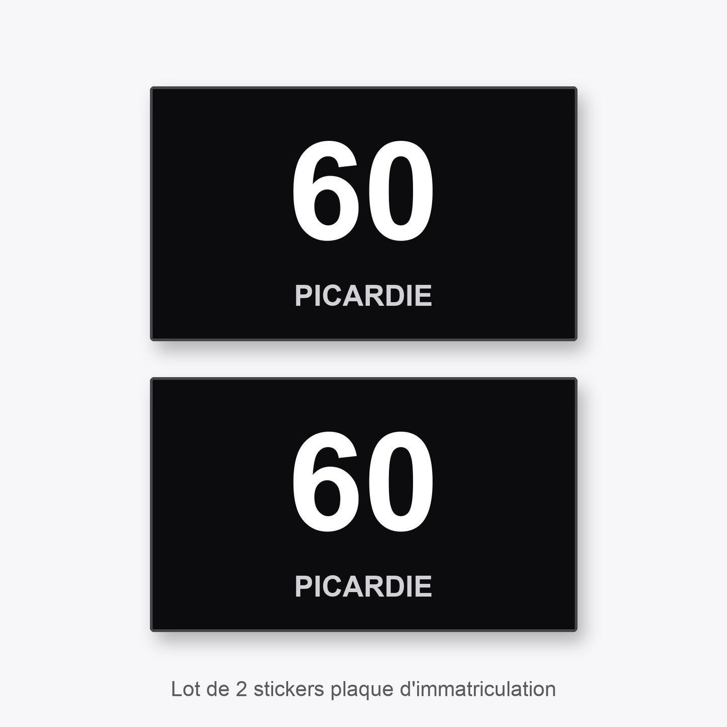 2 Stickers Autocollants Plaques Immatriculation Auto Dept 60 Picardie Noir Angles Carrés