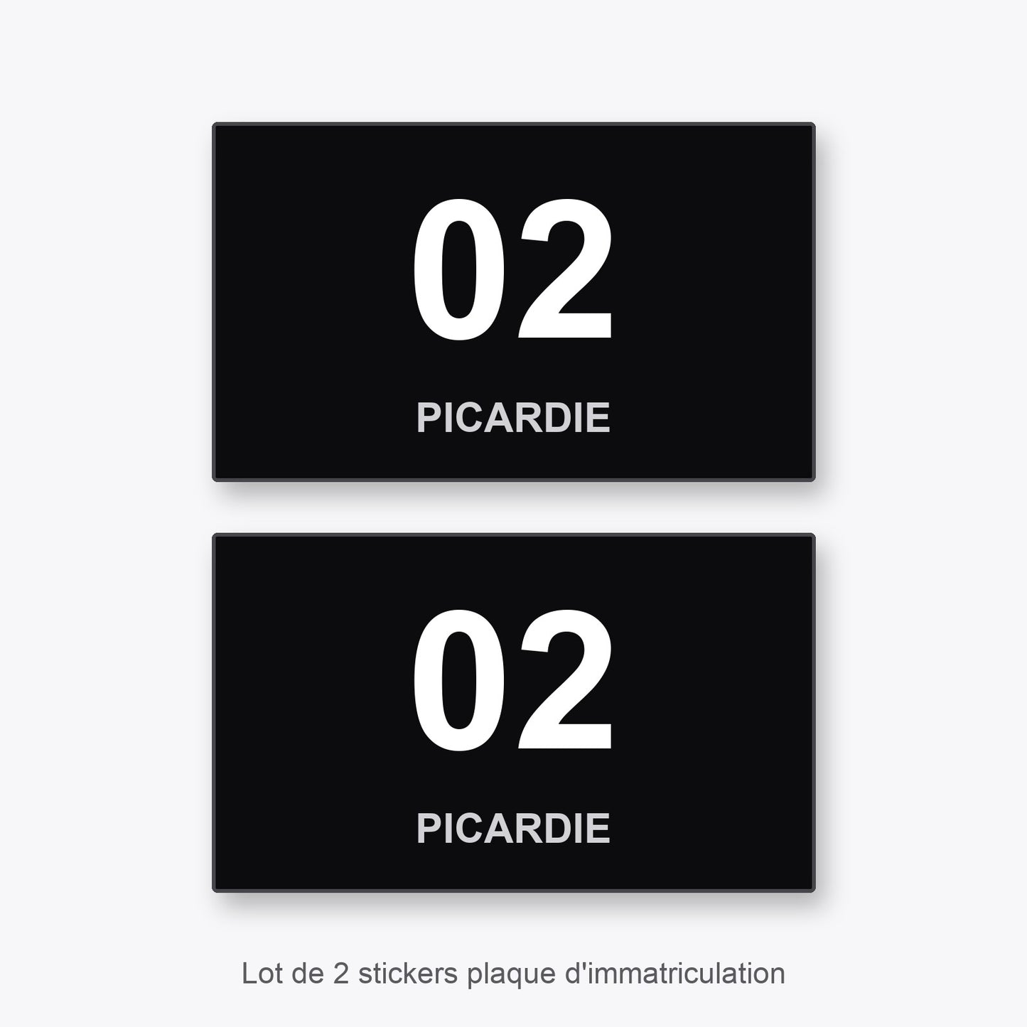 2 Stickers Autocollants Plaques Immatriculation Auto Dept 02 Picardie Noir Angles Carrés
