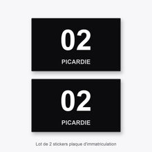 2 Stickers Autocollants Plaques Immatriculation Auto Dept 02 Picardie Noir Angles Carrés